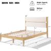 Christopher Knight Home Blitz Queen Bed Frame with Fleece Upholstered Headboard, Rubber Wood Platform Bed Frame, Solid and Stable Bedframe, Slats Panel Support, No Box Spring Needed, Ivory(Queen Size)