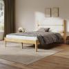 Christopher Knight Home Blitz Queen Bed Frame with Fleece Upholstered Headboard, Rubber Wood Platform Bed Frame, Solid and Stable Bedframe, Slats Panel Support, No Box Spring Needed, Ivory(Queen Size)