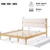 Christopher Knight Home Blitz Queen Bed Frame with Fleece Upholstered Headboard, Rubber Wood Platform Bed Frame, Solid and Stable Bedframe, Slats Panel Support, No Box Spring Needed, Ivory(King Size)