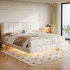 Christopher Knight Home Borden Floating Bed Frame King Size with Lights, Boucle King Size Platform Bed Frame with Headboard, Modern Floating King Bed Frame, No Box Spring Needed, Easy Assembly, White(King (U.S. Standard))