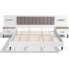 Christopher Knight Home Camille Rectangular King Size Bed Frame with Headboard, Fabric Upholsteed King Bed Frame with Storage, Platform Bed Frame with Nightstand, No Box Spring Needed, Brown+White