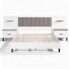 Christopher Knight Home Camille Rectangular Queen Bed Frame with Headboard, Fabric Upholsteed Queen Size Bed Frame with Storage, Platform Bed Frame with Nightstand, No Box Spring Needed, Brown+White