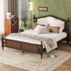 Christopher Knight Home Casats Queen Size Wood Bed Frame with Upholstered Headboard and Panel Footboard, Pine Wood Platform Bed, Enhanced Support Feet, Underbed Storage, Easy Assembly, Walnut Brown(Walnut)