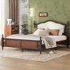 Christopher Knight Home Casats Queen Size Wood Bed Frame with Upholstered Headboard and Panel Footboard, Pine Wood Platform Bed, Enhanced Support Feet, Underbed Storage, Easy Assembly, Walnut Brown(Walnut)