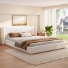 Christopher Knight Home Danet Boucle Upholstered Queen Size Bed Frame with Wingback Headboard, Modern Queen Bed Frame and Headboard, Wooden Slats Support, Easy Assembly, No Box Spring Needed, White(California King)