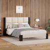 Christopher Knight Home Fizz Boucle Upholstered King Size Bed Frame, Wood Cal King Bed Frame and Headboard, Solid and Stable Bedframe, No Box Spring Needed, Noise Free King Platform Bed, Beige+Black(Queen Size)