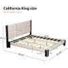 Christopher Knight Home Fizz Boucle Upholstered King Size Bed Frame, Wood Cal King Bed Frame and Headboard, Solid and Stable Bedframe, No Box Spring Needed, Noise Free King Platform Bed, Beige+Black(King Size)