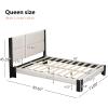 Christopher Knight Home Fizz Boucle Upholstered King Size Bed Frame, Wood Cal King Bed Frame and Headboard, Solid and Stable Bedframe, No Box Spring Needed, Noise Free King Platform Bed, Beige+Black(Queen Size)