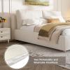 Christopher Knight Home Hazel King Size Boucle Bed, King Size Headboard and Bed Frame, Upholstered Boucle Headboard and Footboard, Wood Slats Panel Platform Support, No Box Spring Needed, 500lbs White