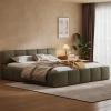 Christopher Knight Home Hazel King Size Platform Bed, Linen Thick Headboard and Footboard, Upholstery Grounded Beds, Block Style, Wood Slat Panel Support, No Spring Box Needed, Easy Assembly, Green(Green)
