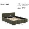 Christopher Knight Home Hazel King Size Platform Bed, Linen Thick Headboard and Footboard, Upholstery Grounded Beds, Block Style, Wood Slat Panel Support, No Spring Box Needed, Easy Assembly, Green(Olive Green)