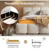 Christopher Knight Home Hazel King Size Platform Bed, Linen Thick Headboard and Footboard, Upholstery Grounded Beds, Block Style, Wood Slat Panel Support, No Spring Box Needed, Easy Assembly, Green(White)