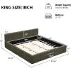 Christopher Knight Home Hazel King Size Platform Bed, Linen Thick Headboard and Footboard, Upholstery Grounded Beds, Block Style, Wood Slat Panel Support, No Spring Box Needed, Easy Assembly, Green(Green)