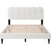 Christopher Knight Home Lattie Lambswool Upholstered Queen Size Bed Frame with Light, Modern Bed Frame Queen Size with Headboard, Wooden Slats, Easy Assembly, No Box Spring Needed, White(Queen (U.S. Standard))