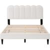 Christopher Knight Home Lattie Lambswool Upholstered Queen Size Bed Frame with Light, Modern Bed Frame Queen Size with Headboard, Wooden Slats, Easy Assembly, No Box Spring Needed, White(Full)