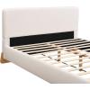 Christopher Knight Home Lyncorn Full Size Upholstered Platform Bed Boucle Fabric Bed Frame and Headboard, Full Size Wood Bed Support and Slat, No Box Spring Needed, Easy Assembly, White(Natural Wood Leg)