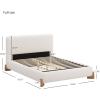 Christopher Knight Home Lyncorn Full Size Upholstered Platform Bed Boucle Fabric Bed Frame and Headboard, Full Size Wood Bed Support and Slat, No Box Spring Needed, Easy Assembly, White(Natural Wood Leg)