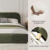 Christopher Knight Home Queen Size Platform Bed, Boucle Fabric Headborad and Bed Frame, Upholstered Curve-Shaped Queen Headboard, Wood Bedpost and Slat, Wood Slats Panel Support, Easy Assembly, White(Olive Green Velvet)