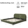 Christopher Knight Home Queen Size Platform Bed, Boucle Fabric Headborad and Bed Frame, Upholstered Curve-Shaped Queen Headboard, Wood Bedpost and Slat, Wood Slats Panel Support, Easy Assembly, White(Olive Green)