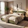 Christopher Knight Home Queen Size Platform Bed, Boucle Fabric Headborad and Bed Frame, Upholstered Curve-Shaped Queen Headboard, Wood Bedpost and Slat, Wood Slats Panel Support, Easy Assembly, White(Olive Green)
