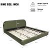 Christopher Knight Home Queen Size Platform Bed, Boucle Fabric Headborad and Bed Frame, Upholstered Curve-Shaped Queen Headboard, Wood Bedpost and Slat, Wood Slats Panel Support, Easy Assembly, White(Olive Green Velvet)