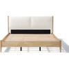 Christopher Knight Home Raven Modern California King Size Bed Frame with Upholstered Headboard, Natural Wood California King Size Platform Bed Frame, No Box Spring Needed, Easy Assembly, White+Natural