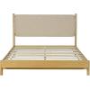 Christopher Knight Home Roach Mid Century Modern King Size Bed Frame, Rubber Wood Platform Bed Frame with Headboard, Easy Assembly, No Box Spring Needed, Upholstered Headboard, Light Gray + Walnut(Beige + Brown)
