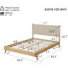 Christopher Knight Home Roach Mid Century Modern King Size Bed Frame, Rubber Wood Platform Bed Frame with Headboard, Easy Assembly, No Box Spring Needed, Upholstered Headboard, Light Gray + Walnut(Beige + Brown)