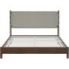 Christopher Knight Home Roach Mid Century Modern King Size Bed Frame, Rubber Wood Platform Bed Frame with Headboard, Easy Assembly, No Box Spring Needed, Upholstered Headboard, Light Gray + Walnut(Light Gray + Walnut)