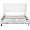 Christopher Knight Home Senna Modern Queen Bed Frame with Headboard, Upholstered Plush Fabric Queen Platform Bed Frame, Wooden Slats Panel Platform Support, No Box Spring Needed, Dark Beige(White)