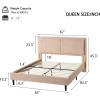 Christopher Knight Home Senna Modern Queen Bed Frame with Headboard, Upholstered Plush Fabric Queen Platform Bed Frame, Wooden Slats Panel Platform Support, No Box Spring Needed, Dark Beige(Dark Beige)