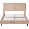 Christopher Knight Home Senna Modern Queen Bed Frame with Headboard, Upholstered Plush Fabric Queen Platform Bed Frame, Wooden Slats Panel Platform Support, No Box Spring Needed, Dark Beige(Dark Beige)