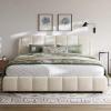 Christopher Knight Home Sunvi Upholstered King Size Bed Frame, King Bed Frame and Headboard, Platform Bed Frame King Size, Wood Bed Support and Slat, No Box Spring Needed, Easy Assembly, Beige(King (U.S. Standard))