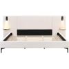 Christopher Knight Home Svant King Size Platform Bed, Boucle Fabric Upholstered Headboard Bed Frame with Reading Lamps and Shelves, Wooden Slats, No Box Spring Needed, White(White)