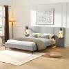 Christopher Knight Home Svant Queen Size Platform Bed, Linen Fabric Upholstered Headboard Bed Frame with Reading Lamps and Shelves, Wooden Slats, No Box Spring Needed, Easy Assembly, Gray(Grey)