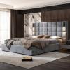 Christopher Knight Home Svens 46″ High Headboard Bed, King Size Platform Bed Frame, Soft Velvet Upholstered California King Bed Frame, Square Pattern Design with Reading Lamps and USB Ports, Grey(Queen)