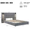 Christopher Knight Home Svens 46″ High Headboard Bed, King Size Platform Bed Frame, Soft Velvet Upholstered California King Bed Frame, Square Pattern Design with Reading Lamps and USB Ports, Grey(Queen)