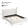 Christopher Knight Home Vanor Queen Size Bed Frame, Fabric Upholstered Platform Bed with Wingback Tall Headboard, Wooden Slats, No Box Spring Needed, Easy Assembly, White(King)