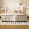 Christopher Knight Home Vanor Queen Size Bed Frame, Fabric Upholstered Platform Bed with Wingback Tall Headboard, Wooden Slats, No Box Spring Needed, Easy Assembly, White(Queen)