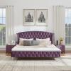 Christopher Knight Home Averil Modern King Size Platform Bed Frame with Velvet Upholstered Headboard, Wooden King Size Bed Frame with Wingback Headboard, No Box Spring Needed, Easy Assembly, Cream(Purple)