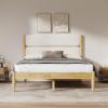Christopher Knight Home Blitz Queen Bed Frame with Fleece Upholstered Headboard, Rubber Wood Platform Bed Frame, Solid and Stable Bedframe, Slats Panel Support, No Box Spring Needed, Ivory(Queen Size)