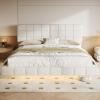 Christopher Knight Home Borden Floating Bed Frame King Size with Lights, Boucle King Size Platform Bed Frame with Headboard, Modern Floating King Bed Frame, No Box Spring Needed, Easy Assembly, White(King (U.S. Standard))