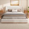 Christopher Knight Home Danet Boucle Upholstered Queen Size Bed Frame with Wingback Headboard, Modern Queen Bed Frame and Headboard, Wooden Slats Support, Easy Assembly, No Box Spring Needed, White(Queen (U.S. Standard))