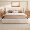 Christopher Knight Home Danet Boucle Upholstered Queen Size Bed Frame with Wingback Headboard, Modern Queen Bed Frame and Headboard, Wooden Slats Support, Easy Assembly, No Box Spring Needed, White(California King)