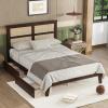 Christopher Knight Home Dejon Queen Size Bed Frame with Rattan Headboard, Rubber Wood Platform Bed, Enhanced by Support Feet, Modern & Vintage Design, Underbed Storage, Easy Assembly, Espresso Brown(Espresso With 2 Drawers)