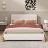 Christopher Knight Home Lyncorn Full Size Upholstered Platform Bed Boucle Fabric Bed Frame and Headboard, Full Size Wood Bed Support and Slat, No Box Spring Needed, Easy Assembly, White(Natural Wood Leg)
