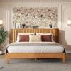 Christopher Knight Home Renata King Size Bed Frame with Grace Slat Headboard, Platform Bed with Side Cabinets, Wood Bed Frame, Solid and Stable Bedframe, No Box Spring Needed, Noise Free, Natural(Queen Size)