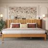 Christopher Knight Home Renata King Size Bed Frame with Grace Slat Headboard, Platform Bed with Side Cabinets, Wood Bed Frame, Solid and Stable Bedframe, No Box Spring Needed, Noise Free, Natural(King Size)