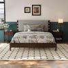 Christopher Knight Home Roach Mid Century Modern King Size Bed Frame, Rubber Wood Platform Bed Frame with Headboard, Easy Assembly, No Box Spring Needed, Upholstered Headboard, Light Gray + Walnut(Light Gray + Walnut)
