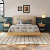 Christopher Knight Home Roach Mid Century Modern King Size Bed Frame, Rubber Wood Platform Bed Frame with Headboard, Easy Assembly, No Box Spring Needed, Upholstered Headboard, Light Gray + Walnut(Beige + Brown)